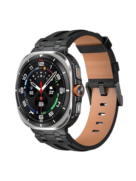 Samsung Galaxy Watch Ultra Band 47mm, Premium Crazy Horse Leather Strap with Metal Connector, Men's Business Replacement Wristband for Galaxy Watch Ultra 1 & 2
