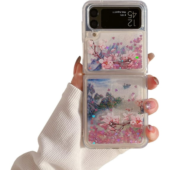 for Samsung Galaxy Z Flip 3 5G 2021 Case,Glitter Case Liquid Bling Sparkle Luxury Flowing Floating Quicksand Beautiful Landscape Pattern Soft TPU Clear Case Girls Women for Galaxy Z Flip 3