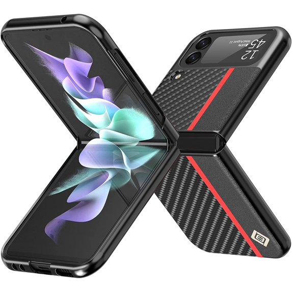 for Samsung Galaxy Z Flip 3 5G Case,Carbon Fiber Premium PU Leather Ultra Thin Shookproof Anti-Fall Folding Screen Phone case Compatible with Samsung Galaxy Z Flip 3 5G(2021)-Black