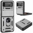 thumbnail image 1 of for Samsung Galaxy Z Flip 3 5G Case, with Ring Kickstand and Camera Protection,Heavy Duty Protective Shockproof Protective Rubber PC Phone Back Cover for Samsung Galaxy Z Flip 3 5G, Silver, 1 of 8