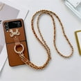 thumbnail image 1 of for Samsung Galaxy Z Flip 3 5G Ring Holder Case with Crossbody Lanyard Luxury 3D Sparkle Crystal Diamond Bling Glitter Cute Slim Leather Phone Case for Galaxy Z Flip 3 Women Girls, Brown, 1 of 8