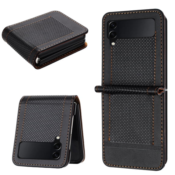 for Samsung Galaxy Z Flip 3 5G Slim Flip Case, Premium PU Leather Shockproof Drop Protective with Hinge Protection Phone Case Cover for Samsung Galaxy Z Flip 3 5G, Black