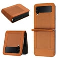 thumbnail image 1 of for Samsung Galaxy Z Flip 3 5G Slim Flip Case, Premium PU Leather Shockproof Drop Protective with Hinge Protection Phone Case Cover for Samsung Galaxy Z Flip 3 5G, Brown, 1 of 5