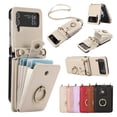 thumbnail image 1 of for Samsung Galaxy Z Flip 3 5G Wallet Case with Card Holder, PU Leather Case with Ring Holder Kickstand, Snap Button Card Slots Case for Women Men for Z Flip 3 5G with Crossbody Strap - Beige, 1 of 10