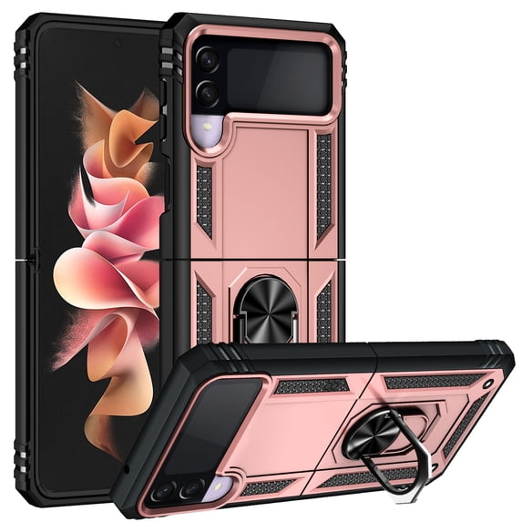 Samsung Galaxy Z Flip 3 Case, Allytech 360 Degree Rotating Kickstand Ring Holder Compatible with Magnetic Car Mount Heavy Duty Shock Absorption Back Cover Case for Samsung Galaxy Z Flip 3,Rosegold