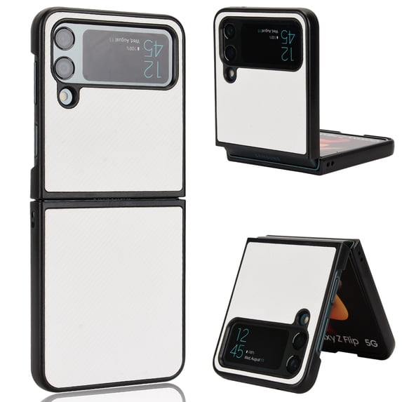 for Samsung Galaxy Z Flip 3 Case with Carbon Fibre Texture, Shockproof Drop Proof Lightweight Protective Slim Case Support Wireless Charging for Samsung Galaxy Z Flip 3,White