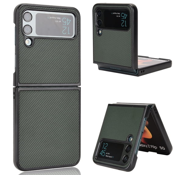 for Samsung Galaxy Z Flip 3 Case with Carbon Fibre Texture, Shockproof Drop Proof Lightweight Protective Slim Case Support Wireless Charging for Samsung Galaxy Z Flip 3,Green