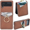 thumbnail image 1 of for Samsung Galaxy Z Flip 3 Case with Card Holder & Ring, Premium PU Leather Back Cover Hard PC Bumper All-Round Protection Protective Phone Case for Z Flip 3 2021 - Dark Brown, 1 of 12