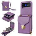 thumbnail image 1 of Samsung Galaxy Z Flip 3 Case with Card Holder for Women Phone Case Wallet with Strap Credit Card Slots Crossbody Strap with Kickstand Zipper Shockproof Case For Samsung Galaxy Z Flip 3,Purple, 1 of 6