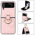 thumbnail image 1 of for Samsung Galaxy Z Flip 3 Case with Ring Luxury Leather Soft Diamond-Shaped Flip Case for Women Men Shockproof Protective Bumper Case for Galaxy Z Flip 3 5G, Pink, 1 of 7
