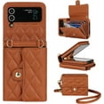 thumbnail image 1 of for Samsung Galaxy Z Flip 3 Case, Wallet Phone Case Cute Leather Case with Card Holder Crossbody Cover for Women Girls Strap Wristlet RFID Blocking Shockproof Protective Cover, Brown, 1 of 14