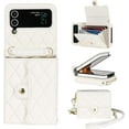 thumbnail image 1 of for Samsung Galaxy Z Flip 3 Case, Wallet Phone Case Cute Leather Case with Card Holder Crossbody Cover for Women Girls Strap Wristlet RFID Blocking Shockproof Protective Cover, White, 1 of 14