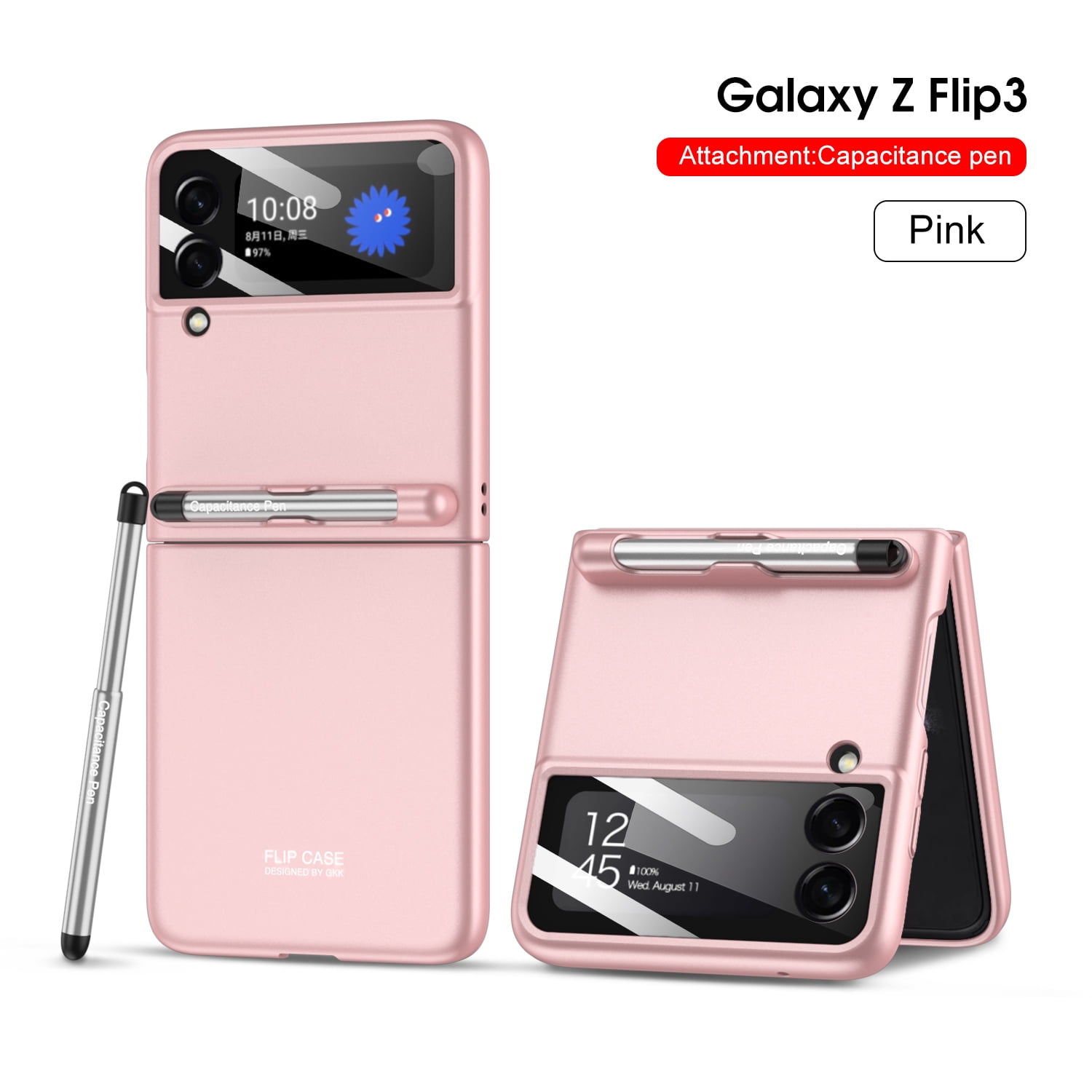 for Samsung Galaxy Z Flip 3 Case,with Stylus Fashion Business Phone case,with  Hinge Protection Device and Camera Screen Protector,Case for Samsung Galaxy  Z Flip 3 5G,Pink - Walmart.com