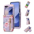 thumbnail image 1 of for Samsung Galaxy Z Flip 3 Credit Card Holder Wallet Case with Flip Kickstand, Rose Pattern Purse Floral Cover Shockproof Anti-Drop Protective Case for Samsung Galaxy Z Flip 3 Women Girls, Purple, 1 of 13