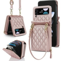 for Samsung Galaxy Z Flip 3 Crossbody Wallet Case with Card Holder 8-Card Slots Wallet Case with Adjustable Strap Soft PU Leather Protective Zipper Phone Case for Women Girls,Rosegold
