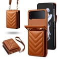 thumbnail image 1 of for Samsung Galaxy Z Flip 3 PU Leather Case, Luxury Shoulder Strap & Wristlet 3 Card Slots Magnetic Snap Shockproof Protective Elegant Phone Case Cover for Samsung Galaxy Z Flip 3, Brown, 1 of 8