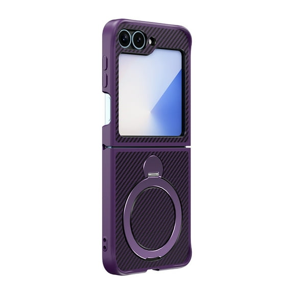 for Samsung Galaxy Z Flip 3 Phone Case, with Mag Safe Kickstand 360°Rotatable, Shockproof Slim Case Military-Grade Drop Protection with Metal Ring Holder Magnetic Stand for Man,Purple