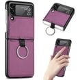 thumbnail image 1 of Samsung Galaxy Z Flip 3 Phone Case, PU Leather Protective Cover with Ring Strap Shockproof Lightweight Smartphone Protector Case for Samsung Galaxy Z Flip 3 ZH Purple, 1 of 7