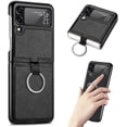 thumbnail image 1 of Samsung Galaxy Z Flip 3 Phone Case, PU Leather Protective Cover with Ring Strap Shockproof Lightweight Smartphone Protector Case for Samsung Galaxy Z Flip 3 ZH Black, 1 of 13