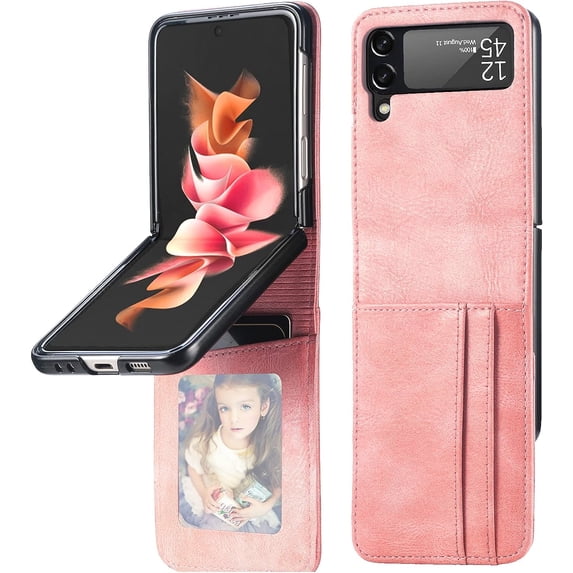 for Samsung Galaxy Z Flip 3 Wallet Case with Card Holder,Touch Slim PU Leather Shockproof Phone Case Cover for Samsung Galaxy Z Flip 3 5G DK Rose Gold