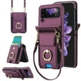 thumbnail image 1 of for Samsung Galaxy Z Flip 3 Wallet Case Crossbody, PU Leather Zipper Handbag Purse Flip Cover, Back Card Slots, Adjustable Shoulder Strap, Finger Ring Stand for Samsung Galaxy Z Flip 3, Darkpurple, 1 of 8