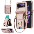 thumbnail image 1 of for Samsung Galaxy Z Flip 3 Wallet Case Crossbody, PU Leather Zipper Handbag Purse Flip Cover, Back Card Slots, Adjustable Shoulder Strap, Finger Ring Stand for Samsung Galaxy Z Flip 3, Rosegold, 1 of 8