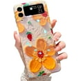 thumbnail image 1 of for Samsung Galaxy Z Flip 3 Women Case Golden Camellia Oil Painting, Esthetic Phone Case for Galaxy Z Flip 3 Blue Ray Flower Patten, Cute Yellow Flower Case for Z Flip 3, 1 of 15