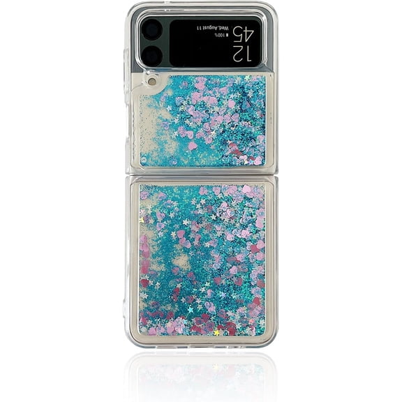for Samsung Galaxy Z Flip 4 2022 Case,Glitter Case for Z Flip 4 Liquid Bling Sparkle Luxury Flowing Floating Quicksand Soft TPU Clear Case for Samsung Galaxy Z Flip 4 5G Girls Women