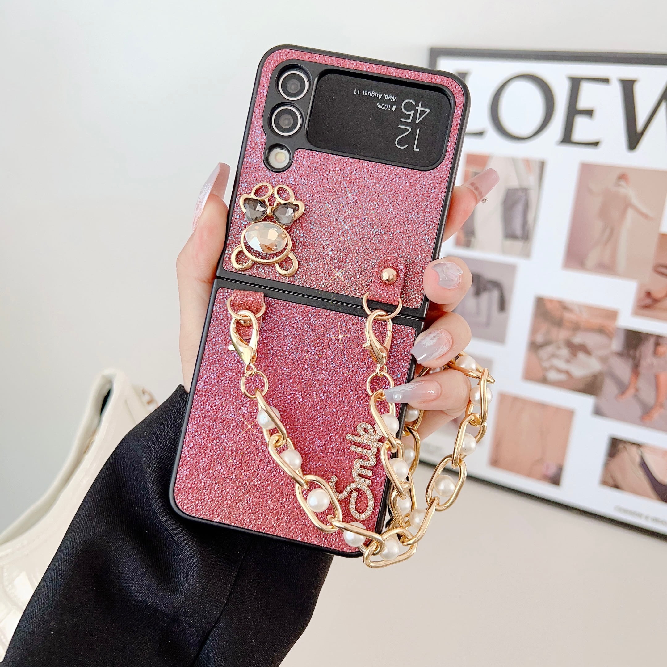 for Samsung Galaxy Z Flip 4 5G Bling Case with Hand Chain Wrist