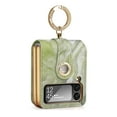 thumbnail image 1 of for Samsung Galaxy Z Flip 4 5G Case with Diamond Ring, Faux Leather Plating Frame Small Screen Protection Luxurious Handstrap Kickstand Beauty Shock Resistant Scratch Proof Hard Case,Green, 1 of 11