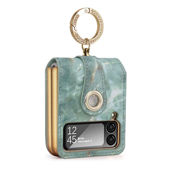 for Samsung Galaxy Z Flip 4 5G Case with Ring, Faux Leather Plating Frame Small Screen Protection Luxurious Beauty Shock Resistant Scratch Proof Hard Case for Samsung Galaxy Z Flip 4,Blue