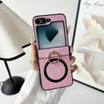 thumbnail image 1 of for Samsung Galaxy Z Flip 4 Case, Built-in Kickstand & Hinge Protection Phone Case, Support Wireless Charging, Rhinestone Secure Ring Grip Scratch Resistant Shockproof Protective Cover, Pink, 1 of 10