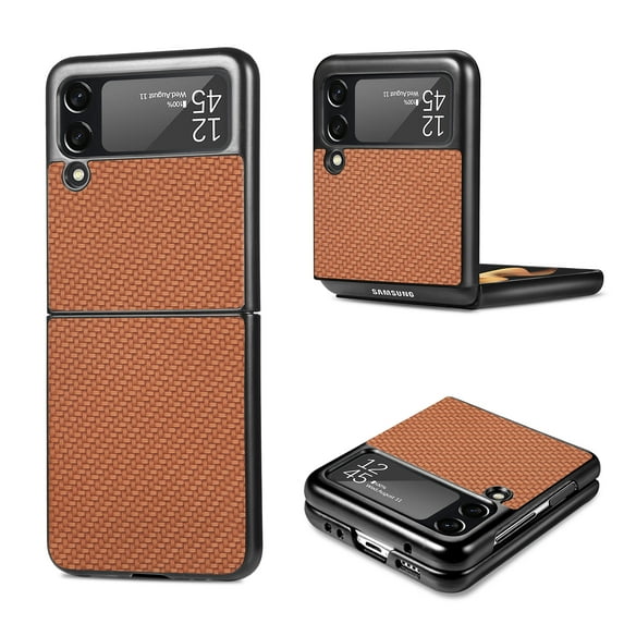 for Samsung Galaxy Z Flip 4 Case, Carbon Fiber Leather Slim Protective Cover, Full Protection Strong Impact Resistance Smartphone Protection for Samsung Galaxy Z Flip 4 5G, Brown