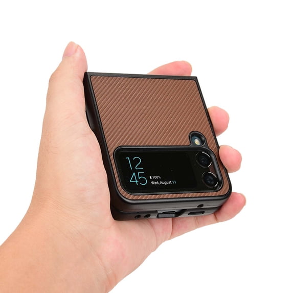 for Samsung Galaxy Z Flip 4 Case with Carbon Fibre Texture, Shockproof Drop Proof Lightweight Protective Slim Case Support Wireless Charging for Samsung Galaxy Z Flip 4,Brown