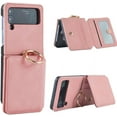 thumbnail image 1 of for Samsung Galaxy Z Flip 4 Case with Card Holder, [Retractable Hinge Cover] All-Round Protection Premium PU Leather Hard PC Back Cover with Ring Wallet Phone Case for Z Flip 4 2022 - Pink, 1 of 11