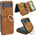 thumbnail image 1 of for Samsung Galaxy Z Flip 4 Case with Card Holder, [Retractable Hinge Cover] All-Round Protection Premium PU Leather Hard PC Back Cover with Ring Wallet Phone Case for Z Flip 4 2022 - Brown, 1 of 13