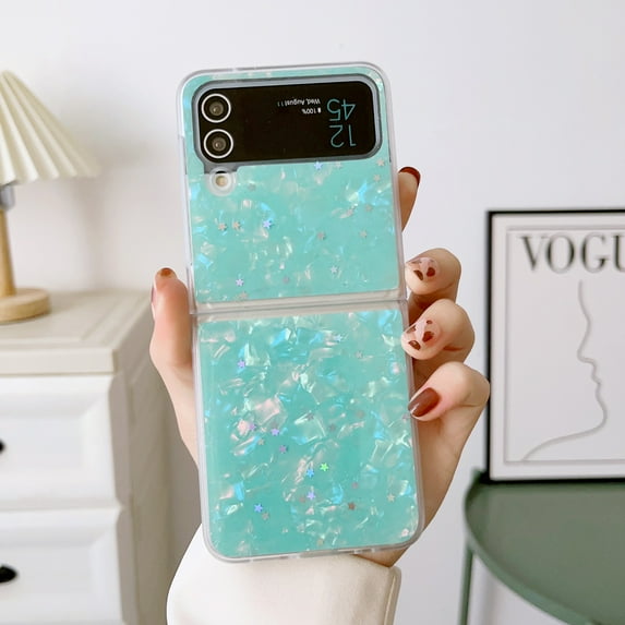 Samsung Galaxy Z Flip 4 Case for Girls Women,Luxury Cute Glitter Crystal Pearl TPU Bumper,Slim Soft Shockproof Bling Lightweight Protective Phone Case for Samsung Galaxy Z Flip 4 - Green