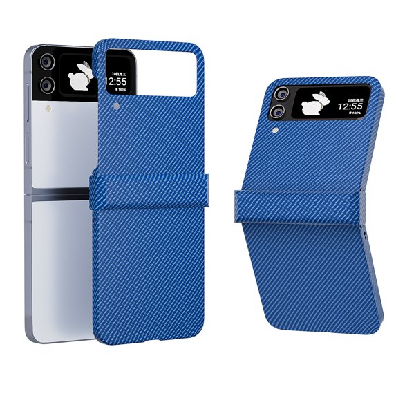 for Samsung Galaxy Z Flip 4 Case with Hinge Protection, Carbon Fiber Texture Slim Shockproof Durable Anti-Scratch Hard PC Protective Phone Cover Case for Samsung Galaxy Z Flip 4, Blue