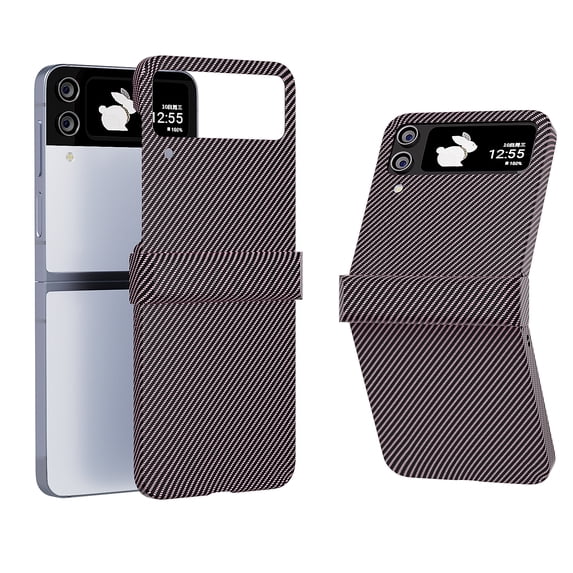 for Samsung Galaxy Z Flip 4 Case with Hinge Protection, Carbon Fiber Texture Slim Shockproof Durable Anti-Scratch Hard PC Protective Phone Cover Case for Samsung Galaxy Z Flip 4, Brown