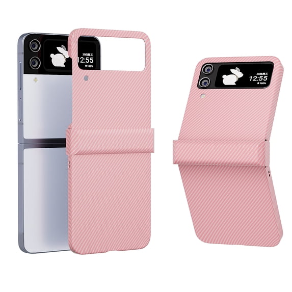 for Samsung Galaxy Z Flip 4 Case with Hinge Protection, Carbon Fiber Texture Slim Shockproof Durable Anti-Scratch Hard PC Protective Phone Cover Case for Samsung Galaxy Z Flip 4, Pink
