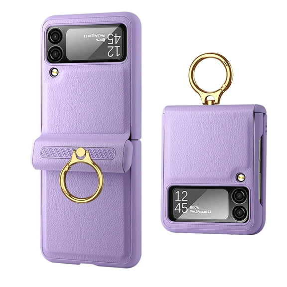for Samsung Galaxy Z Flip 4 Case with Hinge Protection,Full Body Protective Hard PC Lens Screen Protector Anti-Scratch Shockproof Ring Holder Case for Samsung Galaxy Z Flip 4 5G, Purple