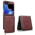 thumbnail image 1 of For Samsung Galaxy Z Flip 4 Case,[Magnetic Detachable Flip Zipper Purse][Compatible with Mag-Safe] [With Card Slots] PU Leather Kickstand Shockproof Rugged Anti-fall Phone Case Cover,Winered, 1 of 7