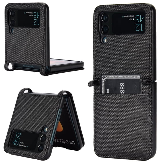 for Samsung Galaxy Z Flip 4 Case PU Leather Wallet, Z Flip 4 Wallet case with Card Slot PU Leather Card Holder Rugged Non-Slip Full Body Drop Protection Case for Samsung Galaxy Z Flip 4 - Black