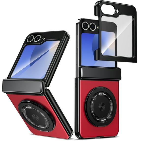 For Samsung Galaxy Z Flip 4 Case with Screen Protector, Ring Holder Kickstand Shockproof Rugged Full Body Protective Anti-Scratch Phone Case for Samsung Galaxy Z Flip 4, Red