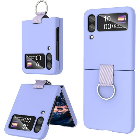Samsung Galaxy Z Flip 4 Case Shockproof Heavy Duty Protective Cover with Ring Phone Case for Galaxy Z Flip 4 5G-Purple