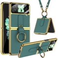 thumbnail image 1 of Samsung Galaxy Z Flip 4 Case with Strap Ring Holder, Luxury Leather with Electroplating Frame Cover Built-in Camera Lens Film Lanyard Protector Case for Z Flip 4 2022(Yellow), 1 of 14