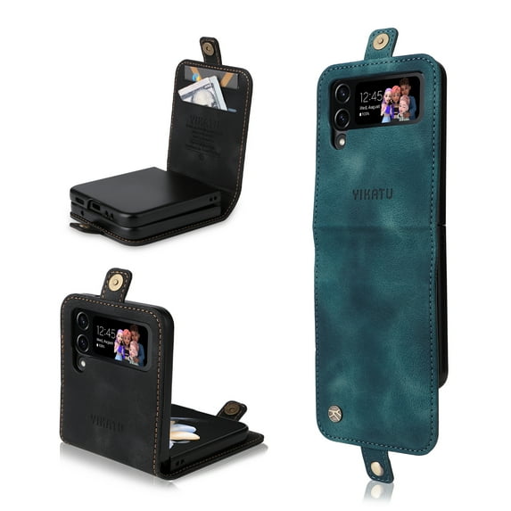 for Samsung Galaxy Z Flip 4 Case Wallet with Card Holder, Premium Leather Galaxy Z Flip 4 Card Case for Women Men Protective Retro Slim Phone Case for Samsung Galaxy Z Flip 4 5G 2022 - Blue