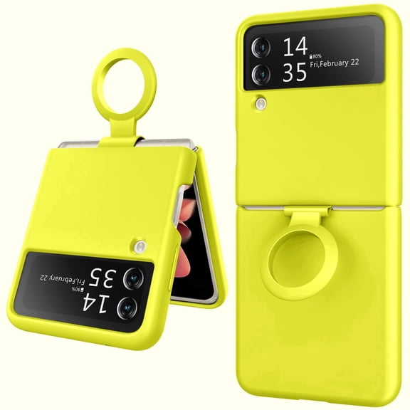for Samsung Galaxy Z Flip 4 Case, Z Flip 4 5G Case, Liquid Silicone Dual Layer Hard PC Soft Rubber Bumper Slim Fit Protective Phone Case Covers for Galaxy Z Flip 4 6.7" Yellow