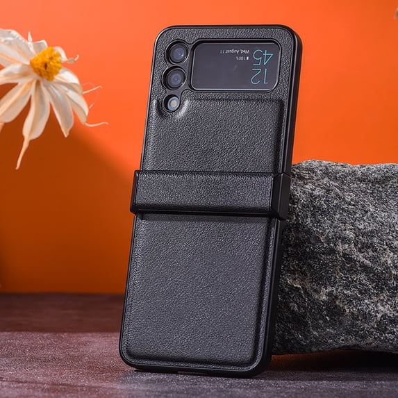 for Samsung Galaxy Z Flip 4 Classic Case, Z Flip 4 Case with Hinge Protection PU Leather + Hard PC Shell Ultra Thin Slim Durable Protective Phone Case for Samsung Galaxy Z Flip 4 5G, Black