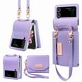 thumbnail image 1 of for Samsung Galaxy Z Flip 4 Flip Case with PU Leather Wallet, Crossbody Strap Card Slots Wallet Hinge Part Protected for Samsung Galaxy Z Flip 4 5G, Fashion Handbag Gift for Women Ladies, Purple, 1 of 6